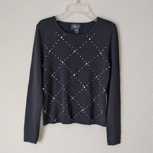 FINITY Black Jeweled Diamond Pattern Sweater
